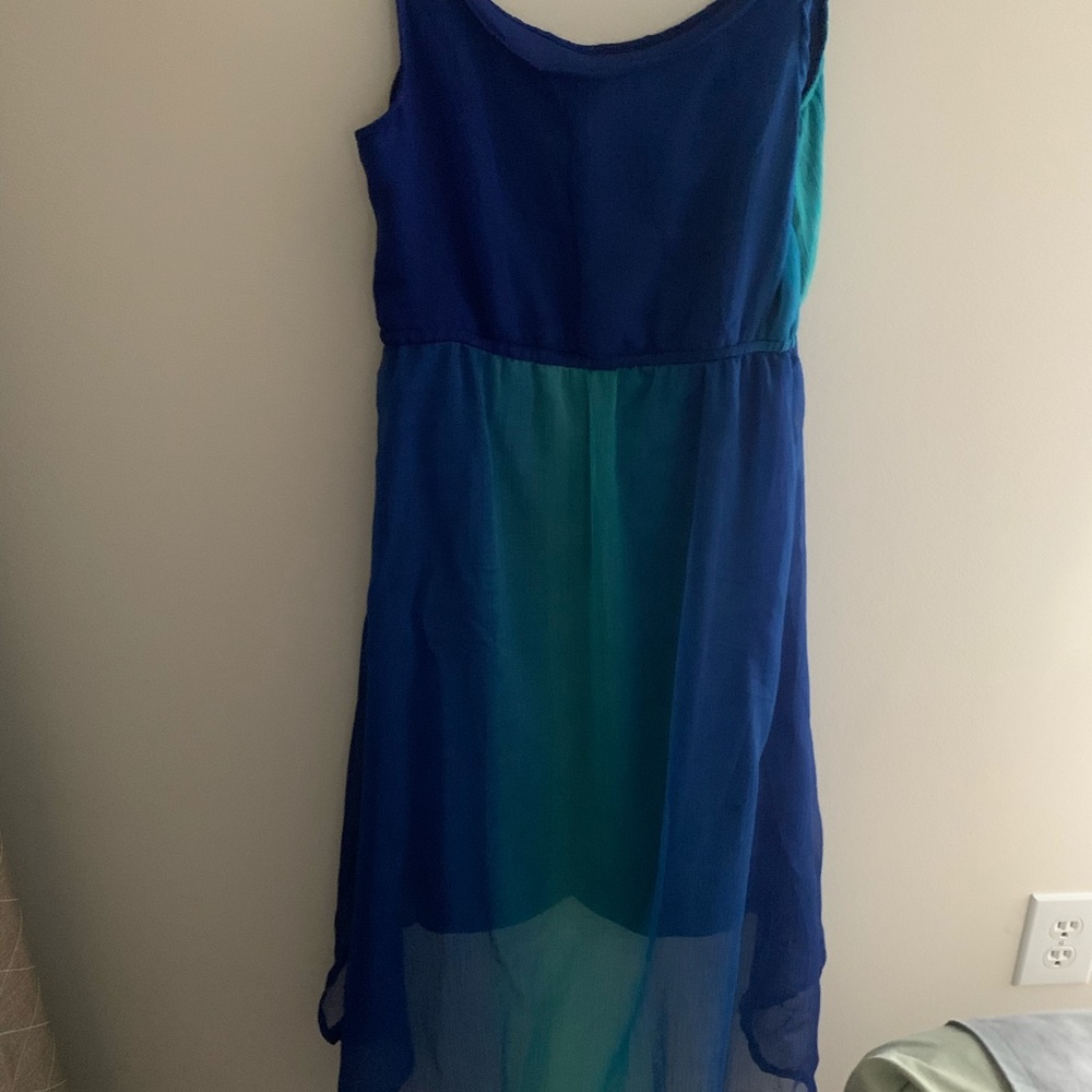 Blue green hi low dress